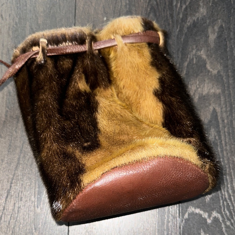 Brown and Tan Fur Drawstring Bag - Picture 2 of 8